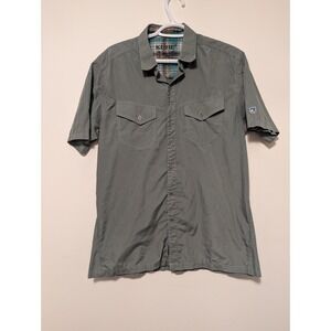 Kuhl Eluxur Green Pattern Metal Button Outdoor Hiking Short Sleeve‎ Shirt Mens M